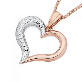 9ct Rose Gold Two Tone Open Heart Pendant