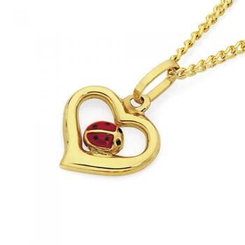 9ct Gold Ladybug Heart Pendant