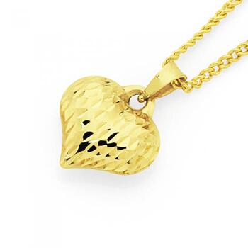 9ct Gold Diamond Cut Puff Heart Pendant