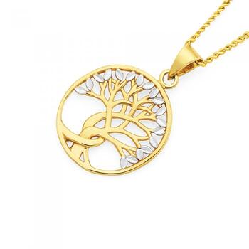 9ct Gold Two Tone Oval Tree of Life Pendant