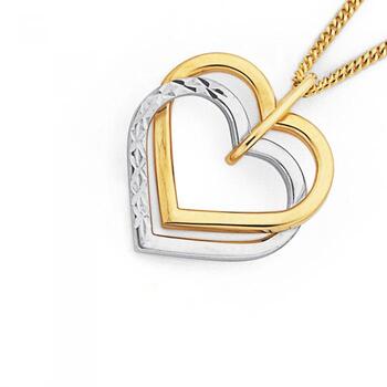 9ct Gold Two Tone Diamond Cut Heart Pendant
