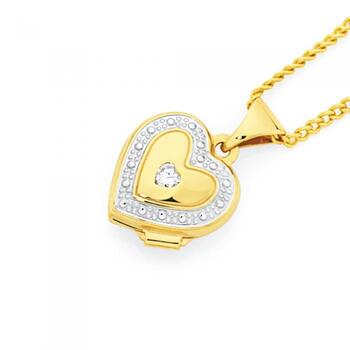 9ct Gold Two Tone CZ Heart Locket