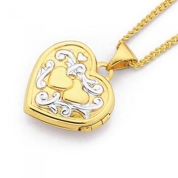 9ct Gold Two Tone 15mm Double Heart Locket