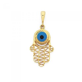 9ct Gold Hamsa Hand & Evil Eye Pendant