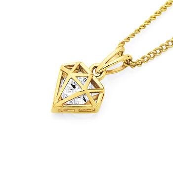 9ct Gold CZ Open Diamond Shape Pendant