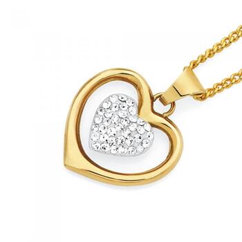 9ct Gold Crystal Double Heart Pendant