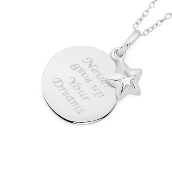Silver Never Give Up You Dreams Disc Pendant