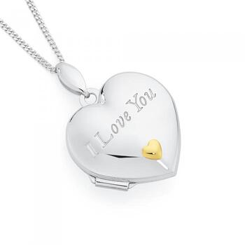 Sterling Silver & Gold Plate 18mm I Love You Heart Locket