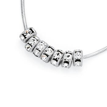 Silver & Silver Plated Crystal Lucky Rings Necklace