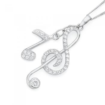 Silver Cubic Zirconia Musical Notes Pendant