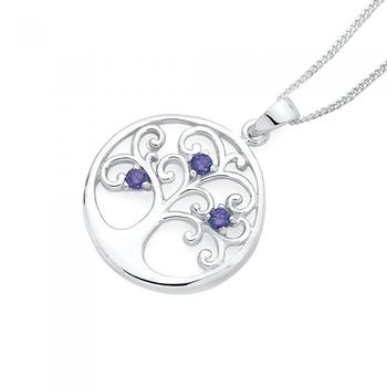 Silver Violet CZ Tree of Life Pendant