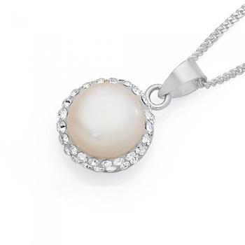 Silver Fresh Water Pearl & Crystal Cluster Pendant