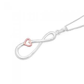 Silver Infinity Pendant With Rose Plate Heart