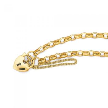 9ct Gold 19cm Oval Belcher Bracelet with Puff Heart Padlock