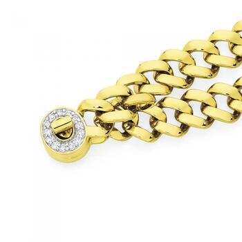 9ct Gold 18.5cm Square Curb Diamond Turn lock Bracelet