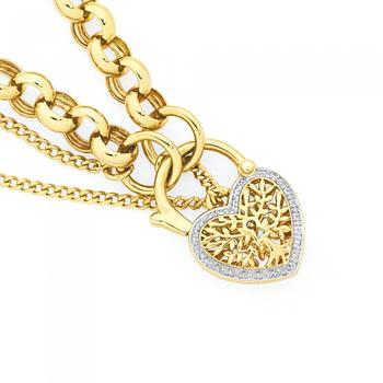 9ct Gold 19cm Solid Belcher Diamond Tree Padlock Bracelet