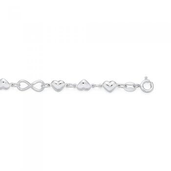 Silver 3 Heart & Infinity Bracelet