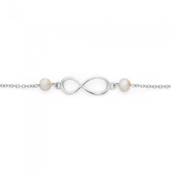 Silver 2 Cultured Freshwater Pearl Infinity Bracelet
