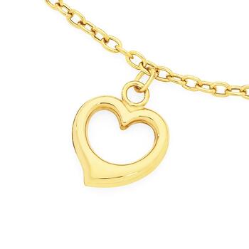 9ct Gold 27cm Solid Belcher Anklet with Heart