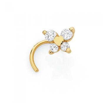 9ct Gold CZ Butterfly Nose Stud