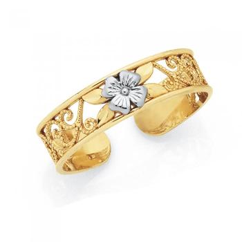 9ct Gold Two Tone Filigree Flower Toe Ring