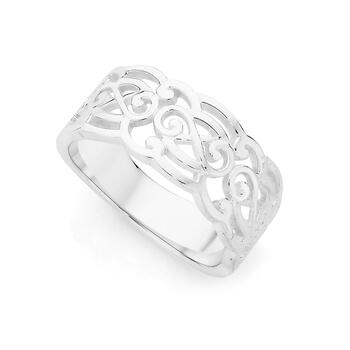 Silver Wide Scroll Filigree Ring Size P