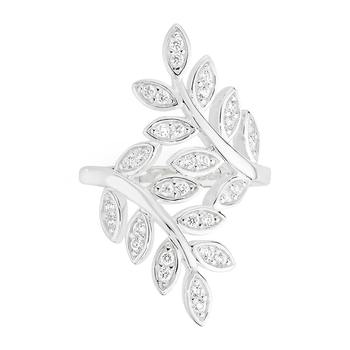 Silver Cubic Zirconia Leaf Crossover Ring
