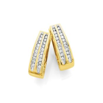 9ct Gold Diamond Double Row Huggie Earrings