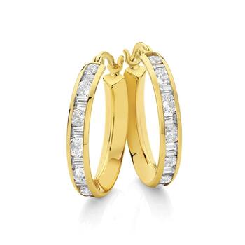 9ct Gold CZ Channel Set Hoops