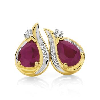 9ct Gold Ruby & Diamond Earrings