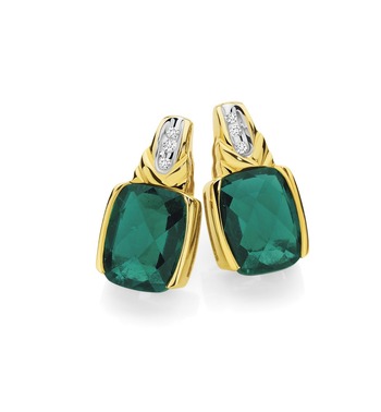 9ct Gold Created Emerald & Diamond Studs