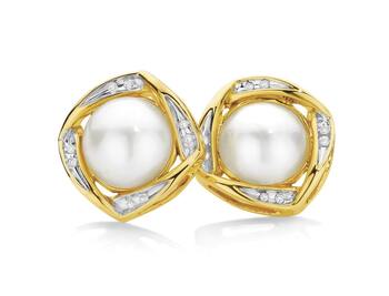 9ct Gold Cultured Mabe Pearl & Diamond Studs