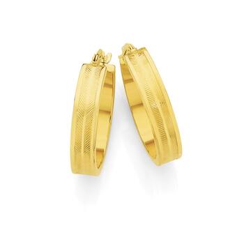9ct Gold Large Herringbone Hoop Earrings