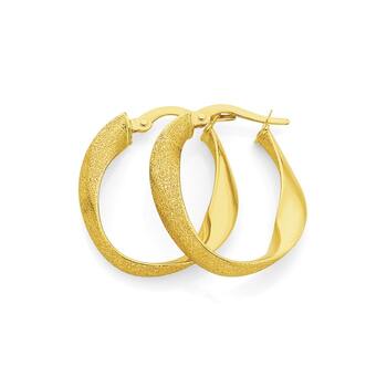 9ct Gold Oval Twist Hoop Earrings