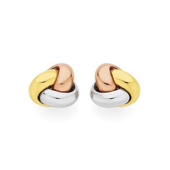 9ct Gold Tri Tone Love Knot Stud Earrings