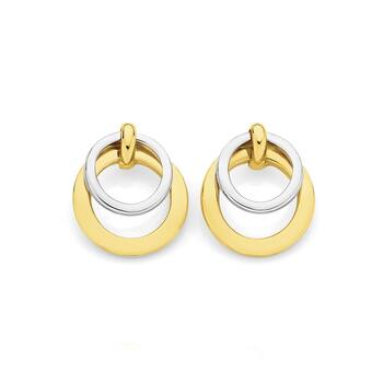 9ct Gold Two Tone Double Open Circle Stud Earrings