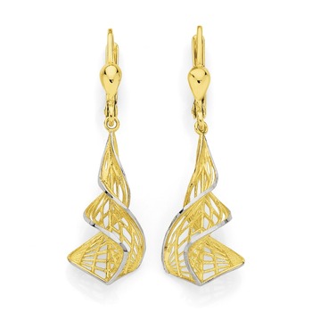 9ct Gold Two Tone Diamond-Cut Drop Earrings