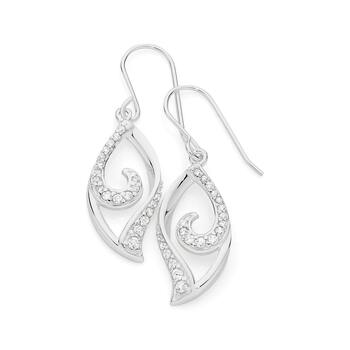 Silver Cubic Zirconia Leaf Drop Earrings