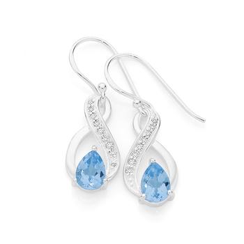 Silver Blue Topaz & Cubic Zirconia Drop Earrings