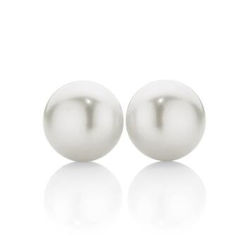 Silver 9x9.5MM Button Cultured Fresh Water Pearl Studs
