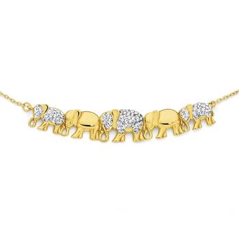 9ct Gold Crystal Elephants Necklace