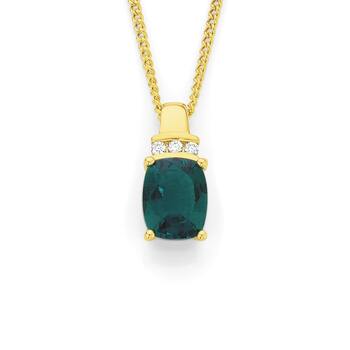 9ct Gold Created Emerald & Diamond Pendant