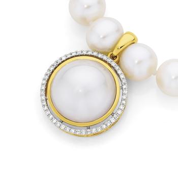 9ct Gold Cultured Mabe Pearl & Diamond Enhancer
