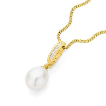 9ct Gold Cultured Fresh Water Pearl & Diamond Enhancer