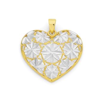 9ct Gold Two Tone Floral Heart Pendant