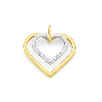 9ct Gold  Two Tone Double Open Heart Pendant
