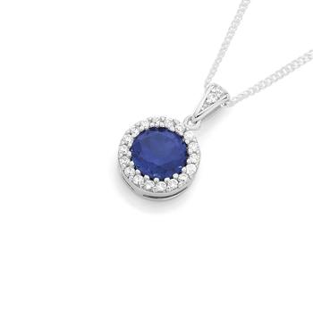 Silver Synthetic Sapphire & Cubic Zirconia Cluster Pendant