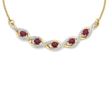 9ct Gold Created Ruby & Diamond Necklace