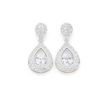 Silver Pear CZ Drop Earrings
