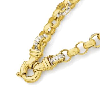 9ct Gold 19cm CZ Belcher Bolt Ring Bracelet